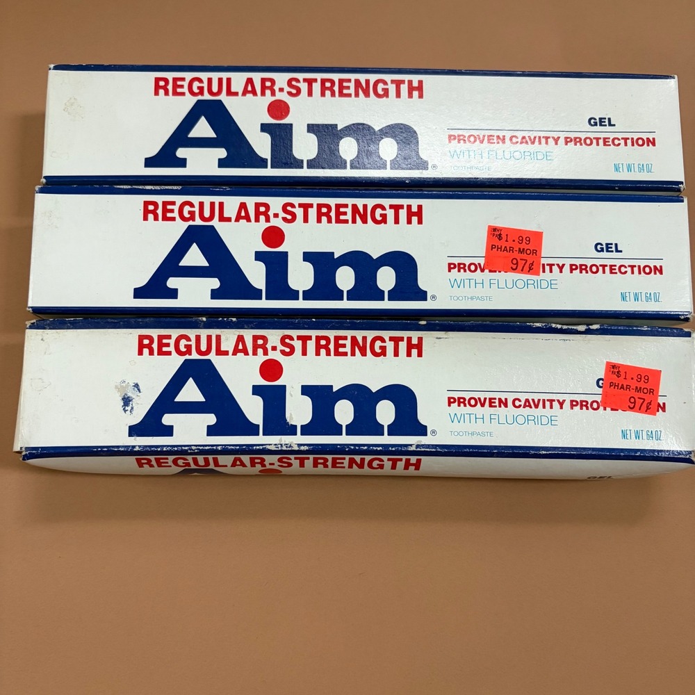 Vintage Aim Regular Strength Gel Toothpaste Fluoride 6.4 oz Boxes Set of 3